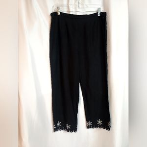 Tiramisu Black Linen Blend White Embroidery Spring Cropped Size 10